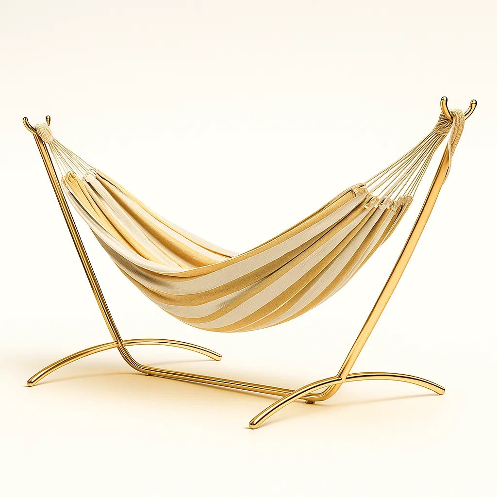 Baumwoll-Hängematte mit Metallgestell, Beige, 200cm