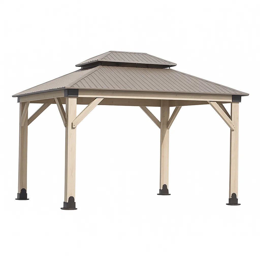 Holzpavillon aus Kiefer mit Metallüberdachung Beige 4x3 m