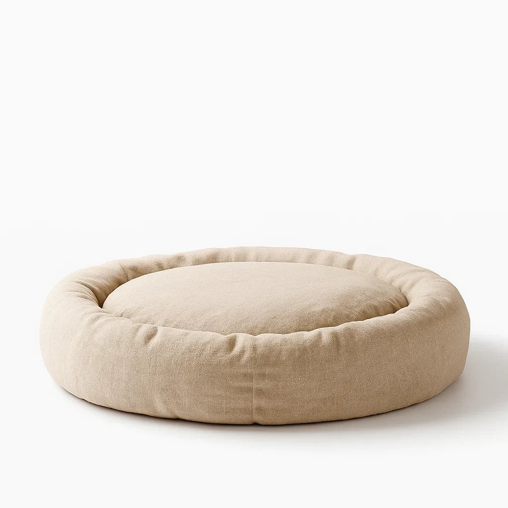 Rundes Haustierbett Leinen Baumwolle Beige 100 cm