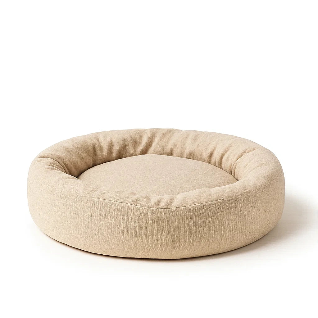 Rundes Haustierbett aus Leinen Beige 80 cm