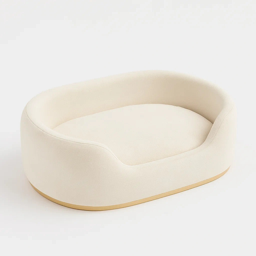 Ovales Hundebett Holz Polyester Schaumstoff Beige