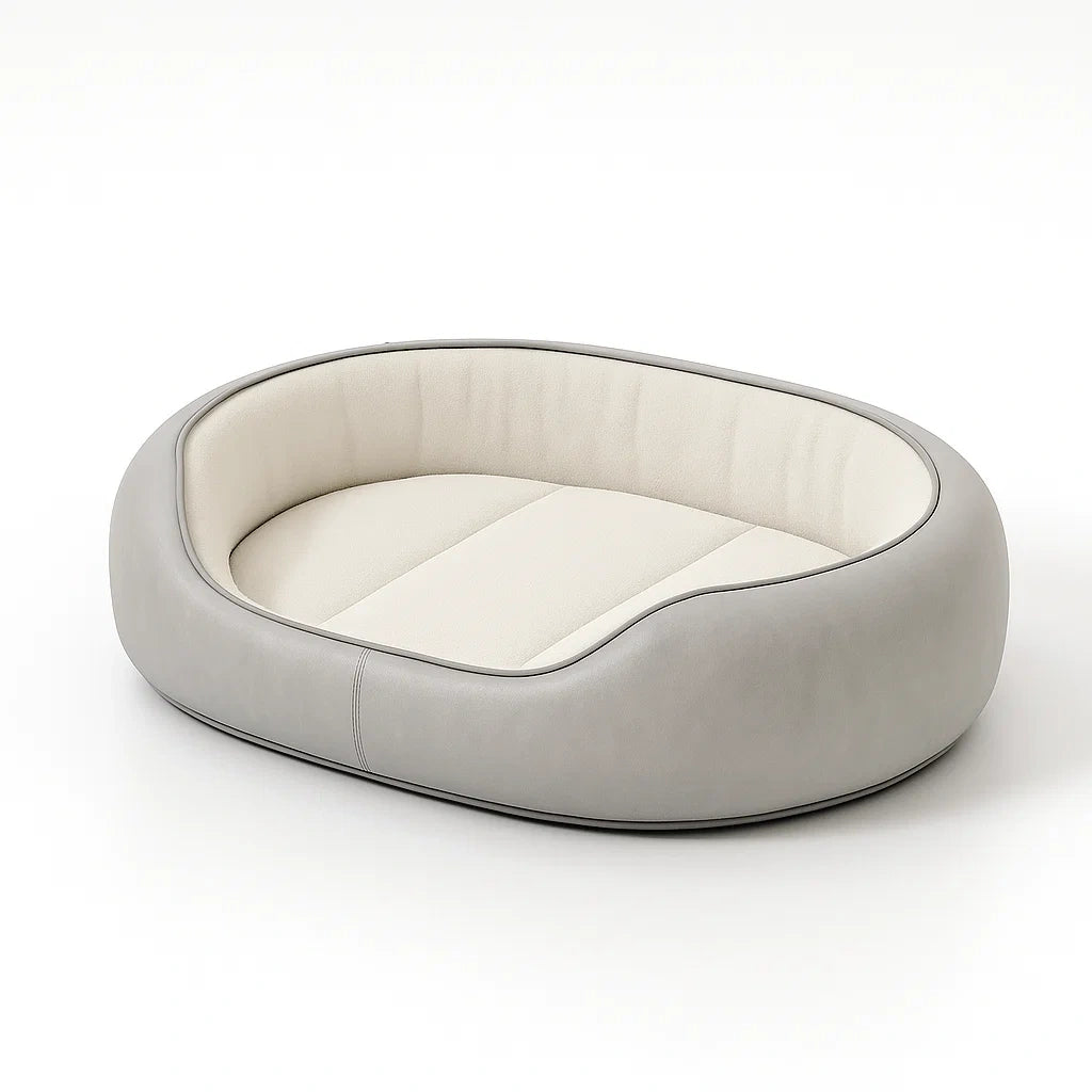 Ovales Hundebett aus Kunstleder Beige 90x70x20cm
