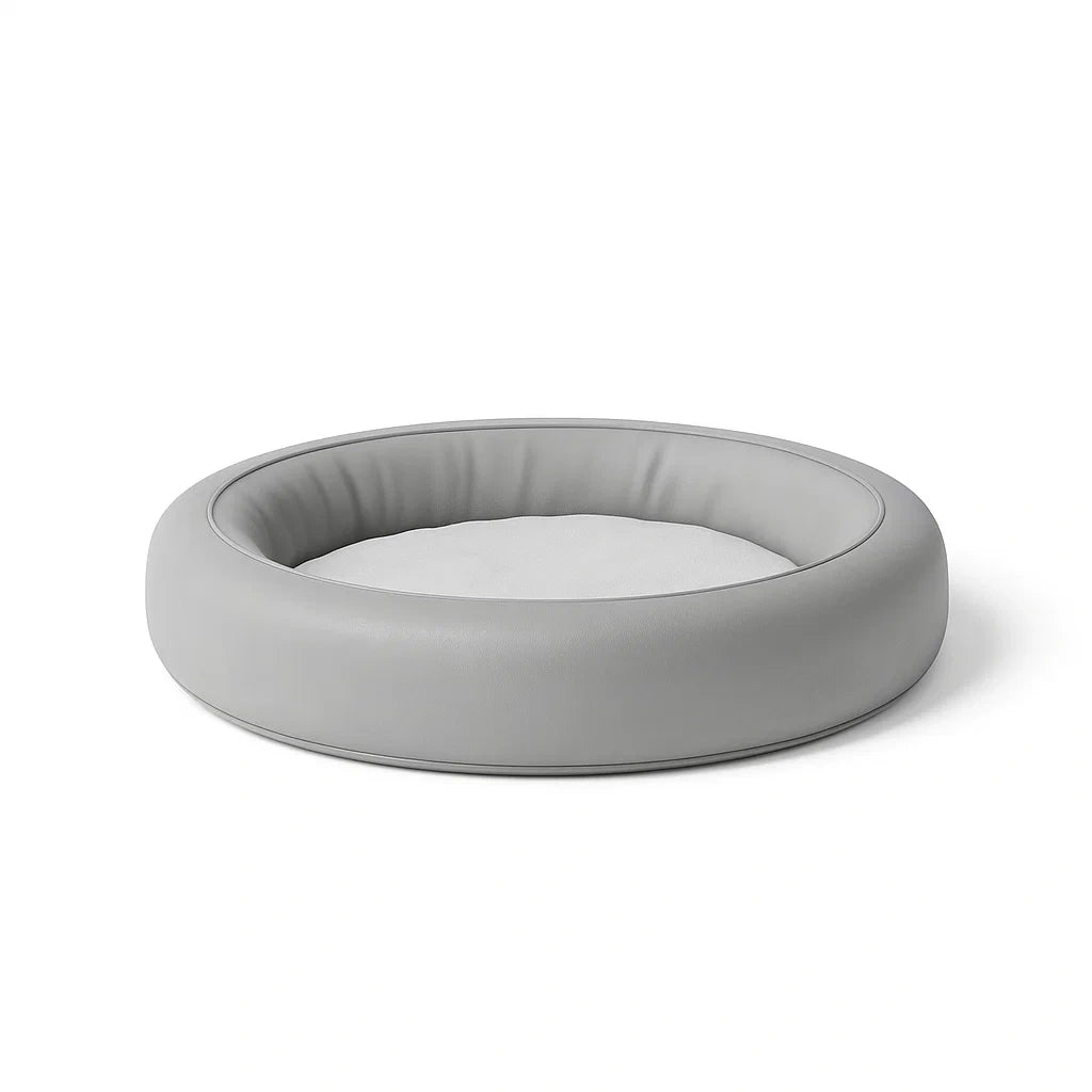 Rundes Hundebett aus PU-Leder Grau 70 cm