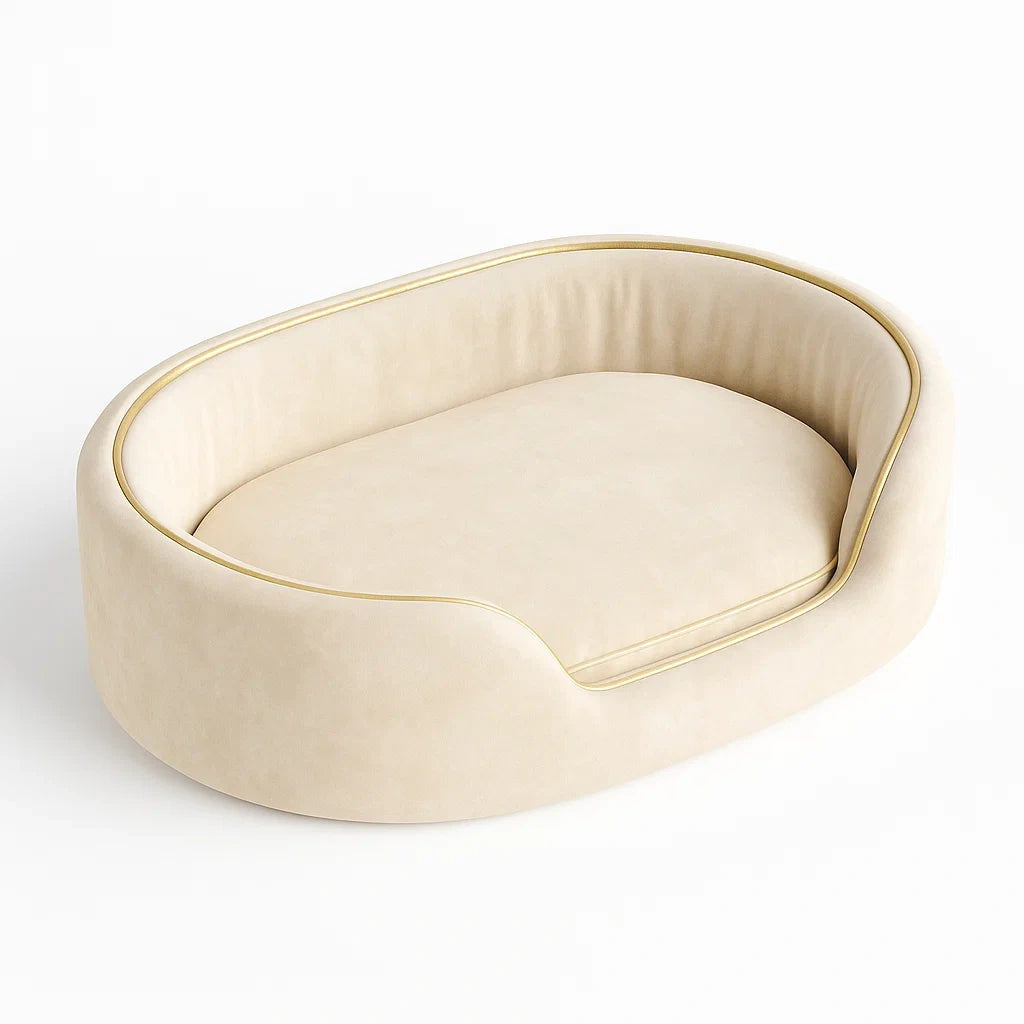 Ovales Haustierbett aus Stoff Beige