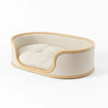 Ovales Haustierbett Eichenrahmen Leinen Beige