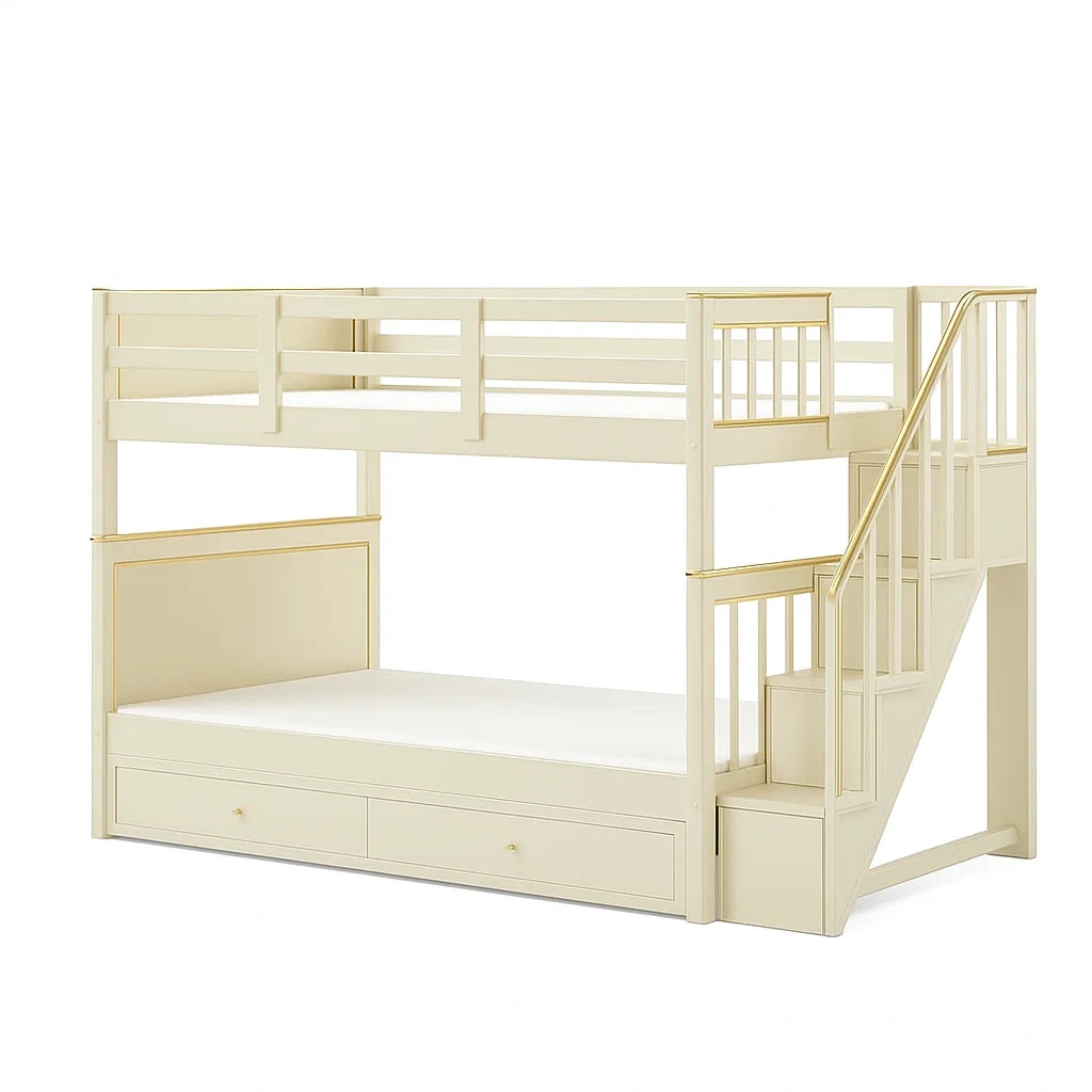 Hochbett mit Treppe aus Massivholz Beige 200x90 cm