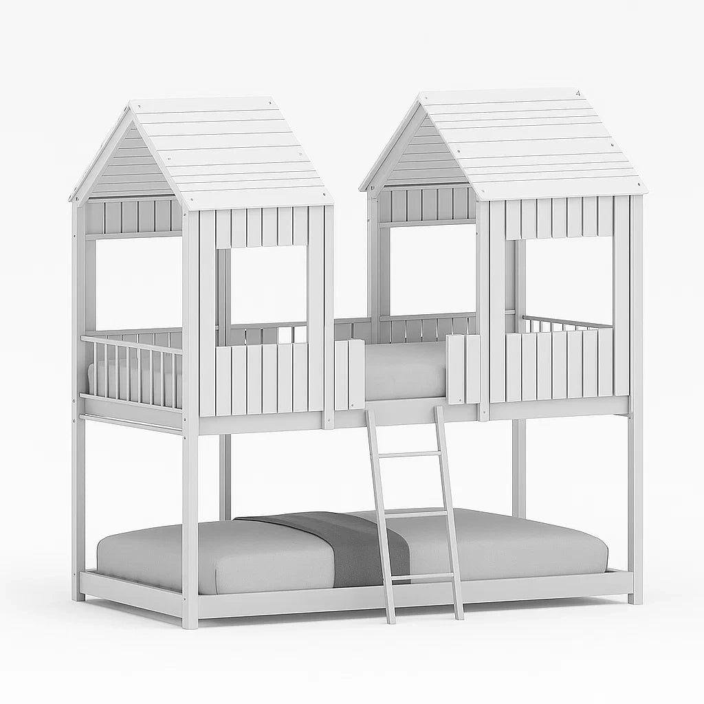 Kinder-Etagenbett aus Holz Weiß 210x100x210 cm Hausform