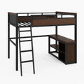 Metall Hochbett mit Schreibtisch und Regal Braun Schwarz 200x90cm