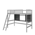 Metall-Hochbett mit Schreibtisch und Regalen Grau