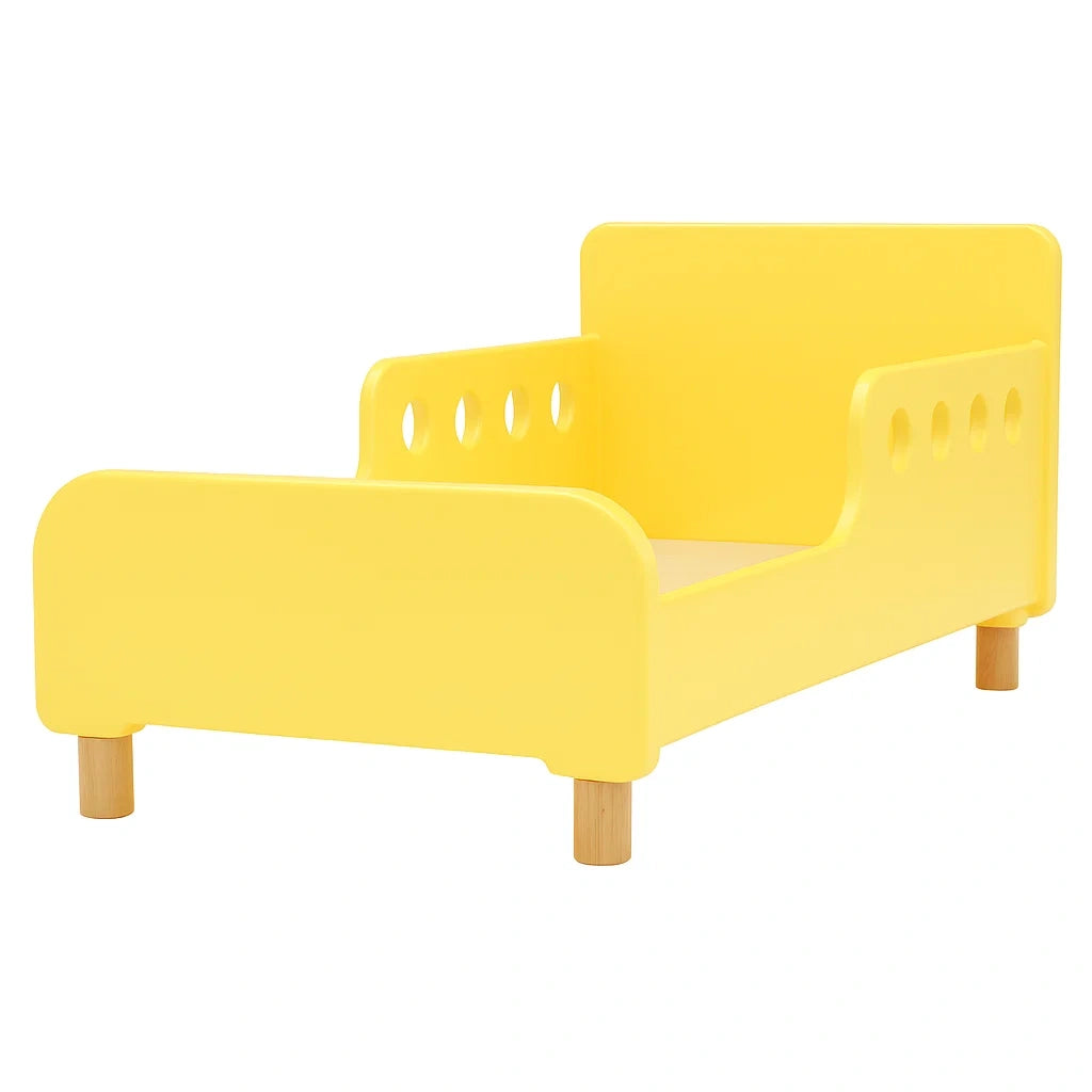 Gelbes Kinderbett aus MDF und Holz 140x70cm