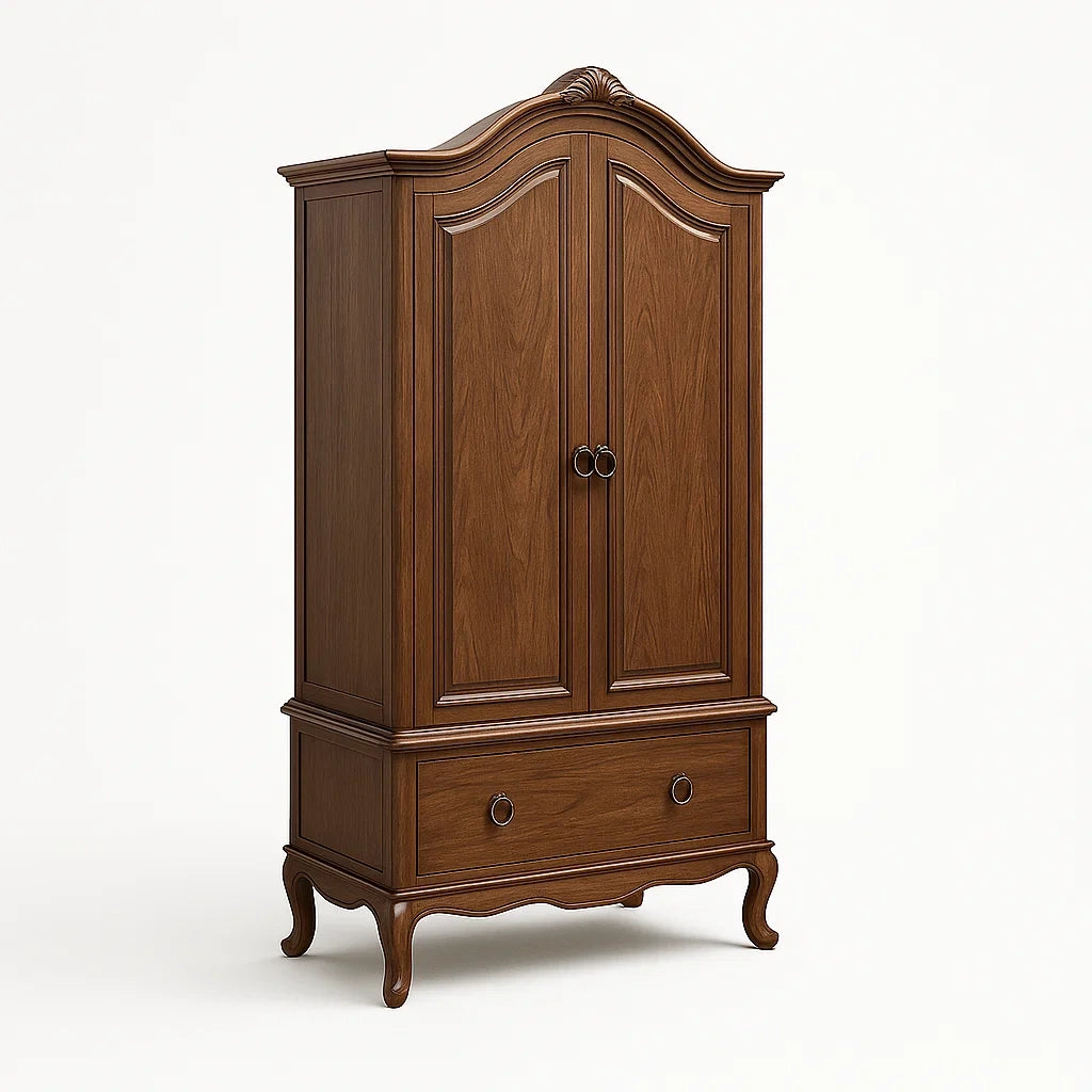 Massivholz Kleiderschrank mit 2 Türen und Schublade Braun