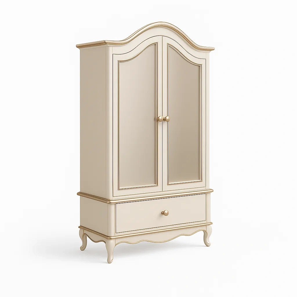Beiger Holzschrank mit 2 Türen und 1 Schublade