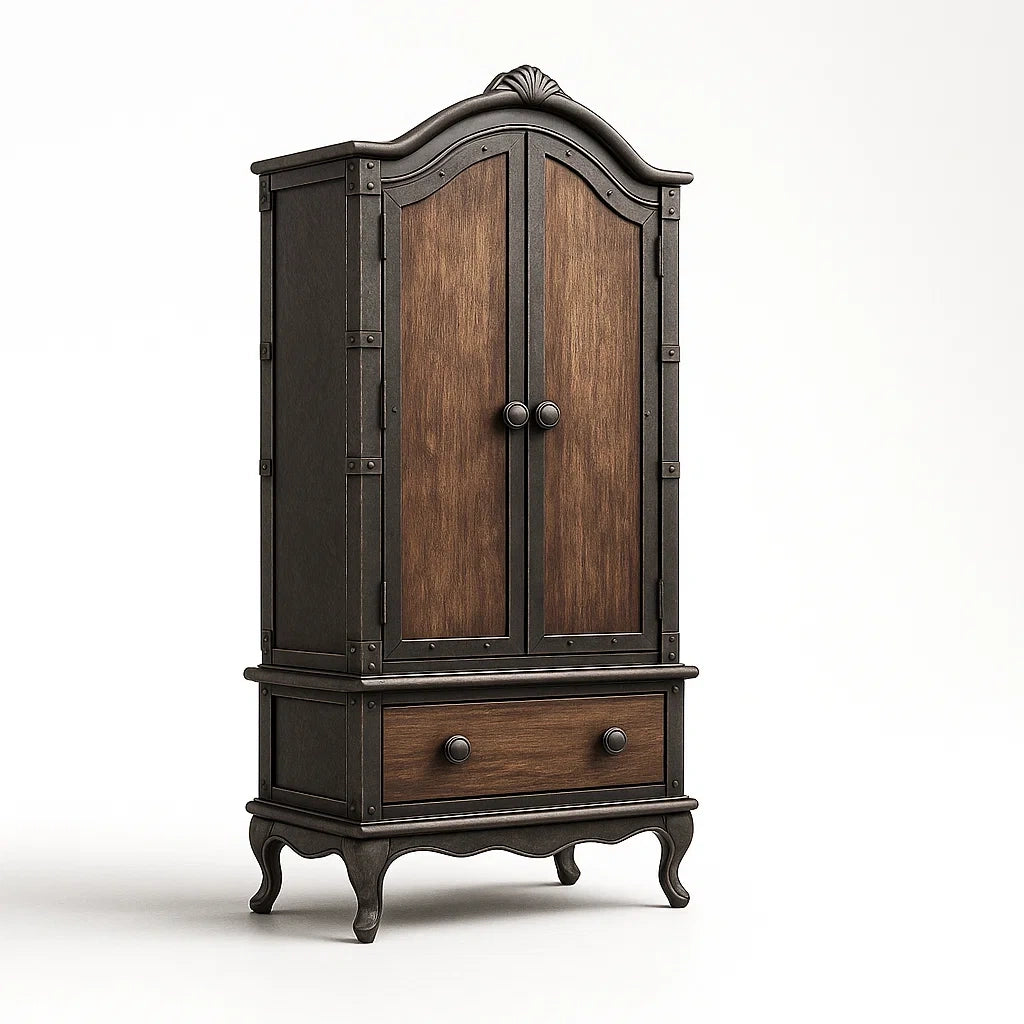 Kleiderschrank Holz Metall Dunkelbraun Schwarz