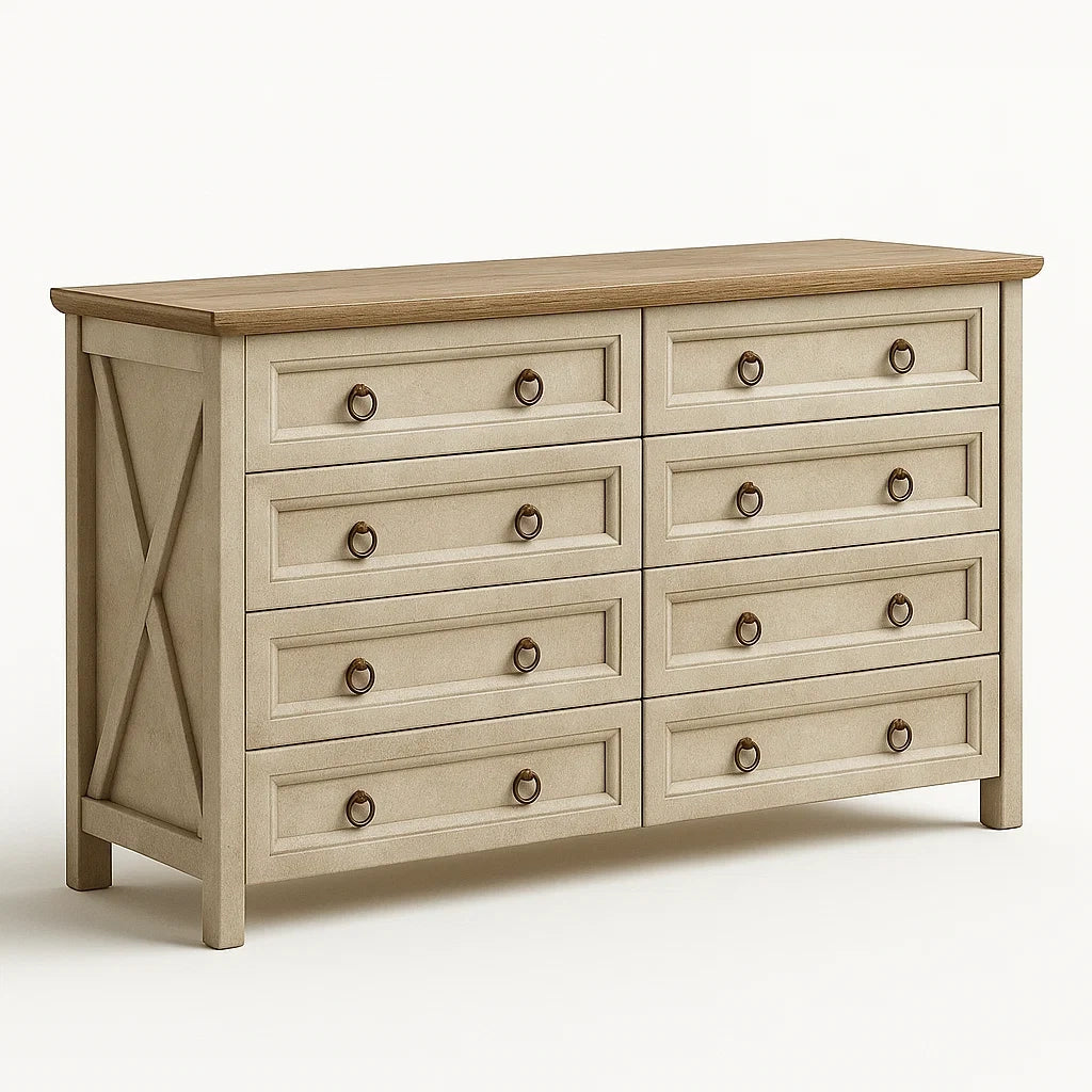 Kommode Holz Beige 8 Schubladen