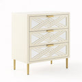 Kommode mit 3 Schubladen aus MDF und Spiegelglas, Beige und Gold