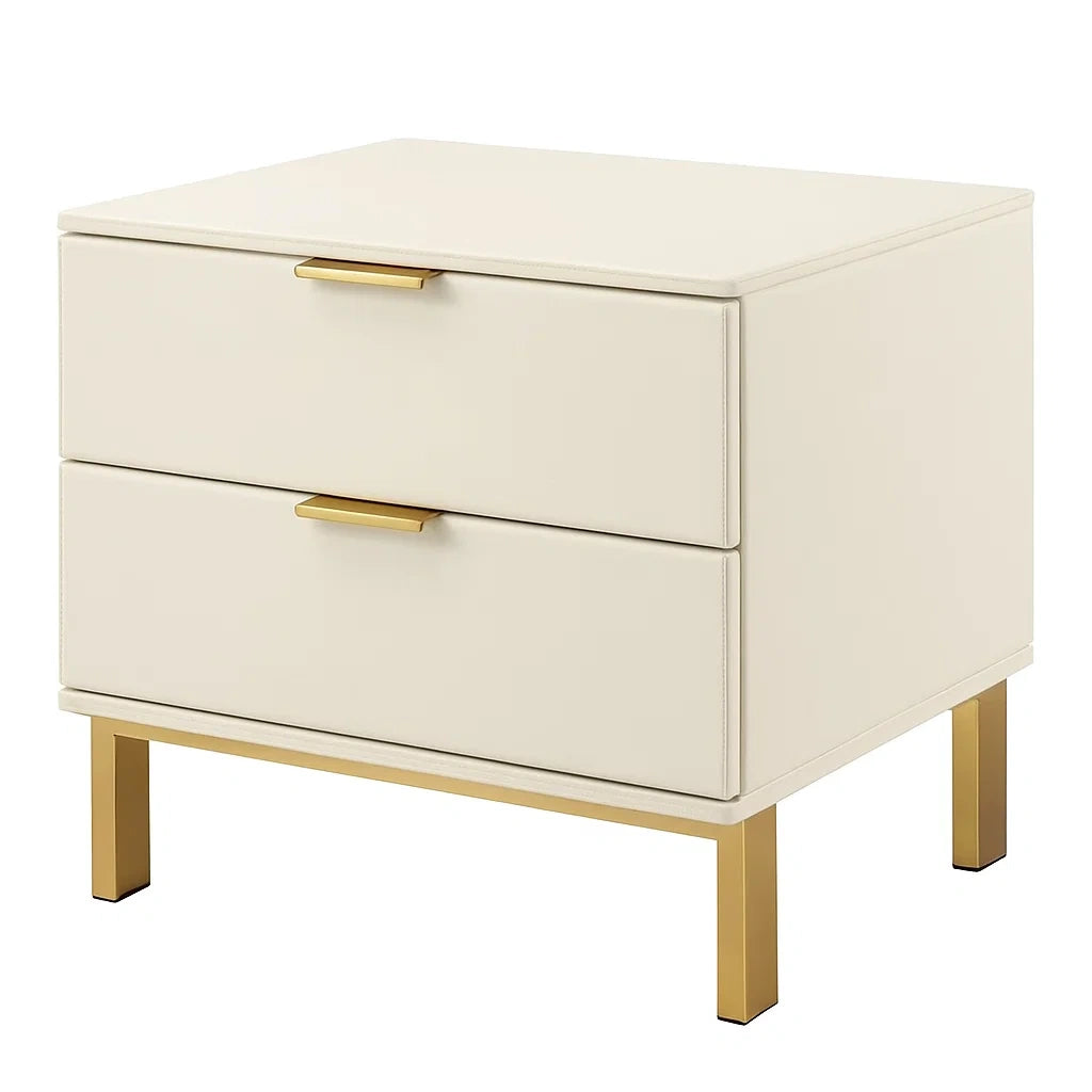 Nachttisch mit 2 Schubladen aus MDF und Metall in Creme 50x40x50 cm