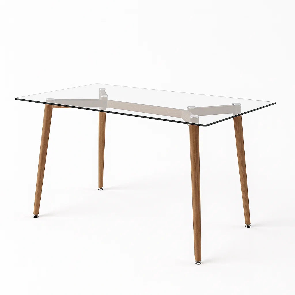 Rechteckiger Glastisch mit Holzbeinen, 120x80x75 cm
