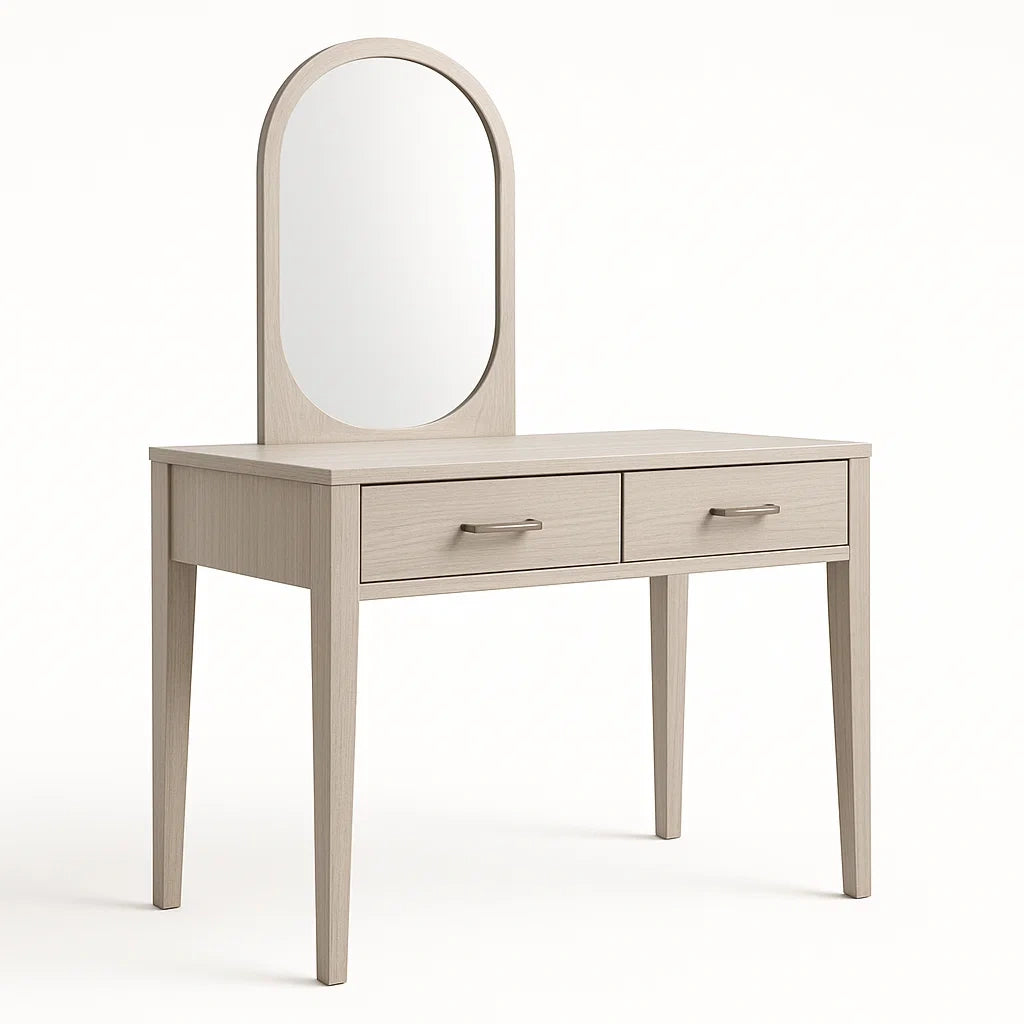 Frisiertisch mit Spiegel aus Eiche Beige mit 2 Schubladen 80x40x140cm