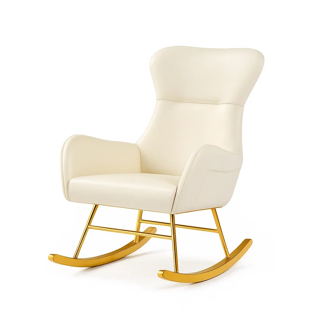 Schaukelstuhl Leder Beige Metall