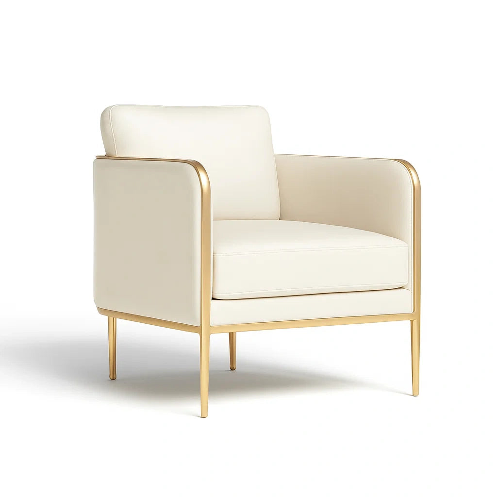 Sessel mit Metallrahmen und PU-Lederbezug, Creme/Gold