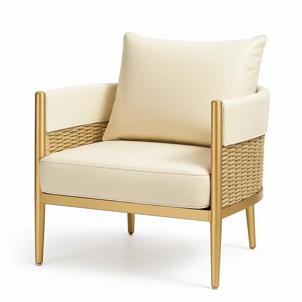 Aluminiumstuhl mit PU-Leder und Rattan Beige