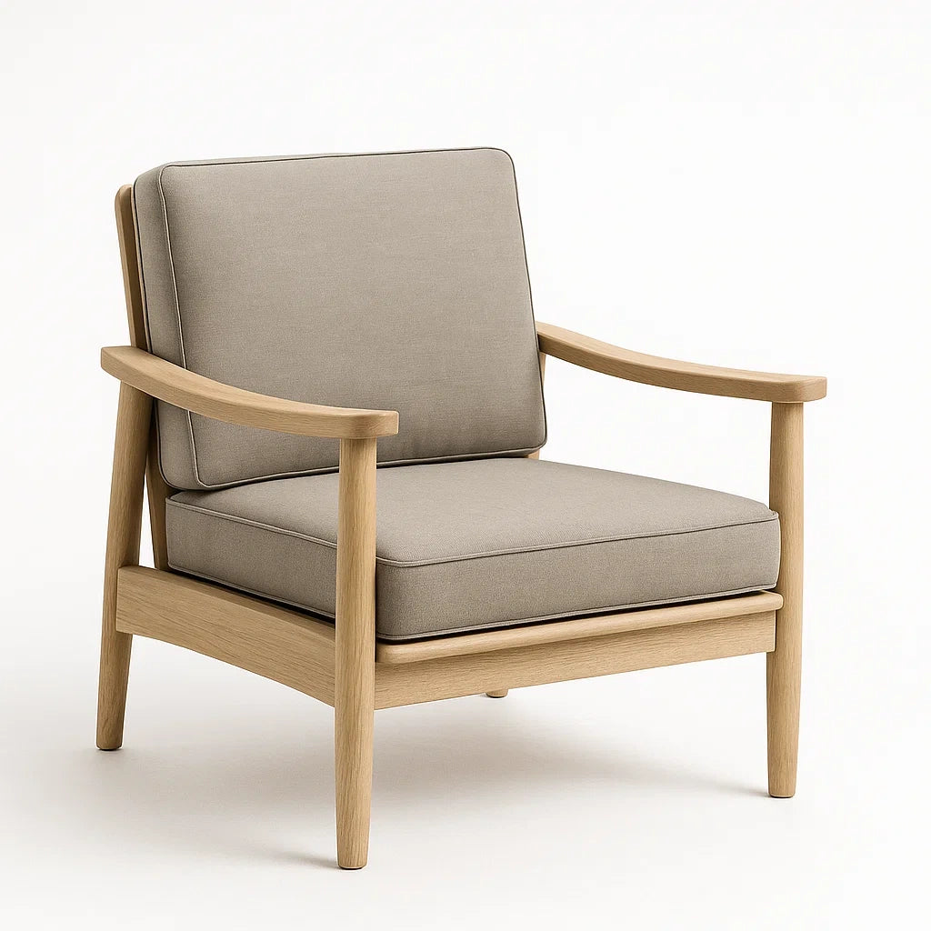Sessel aus Eichenholz mit Polyesterbezug Beige