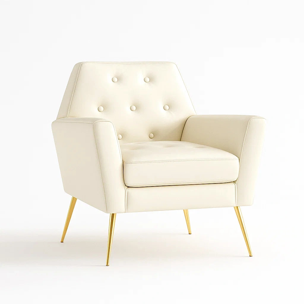 Sessel aus Kunstleder mit goldenen Metallbeinen, Creme
