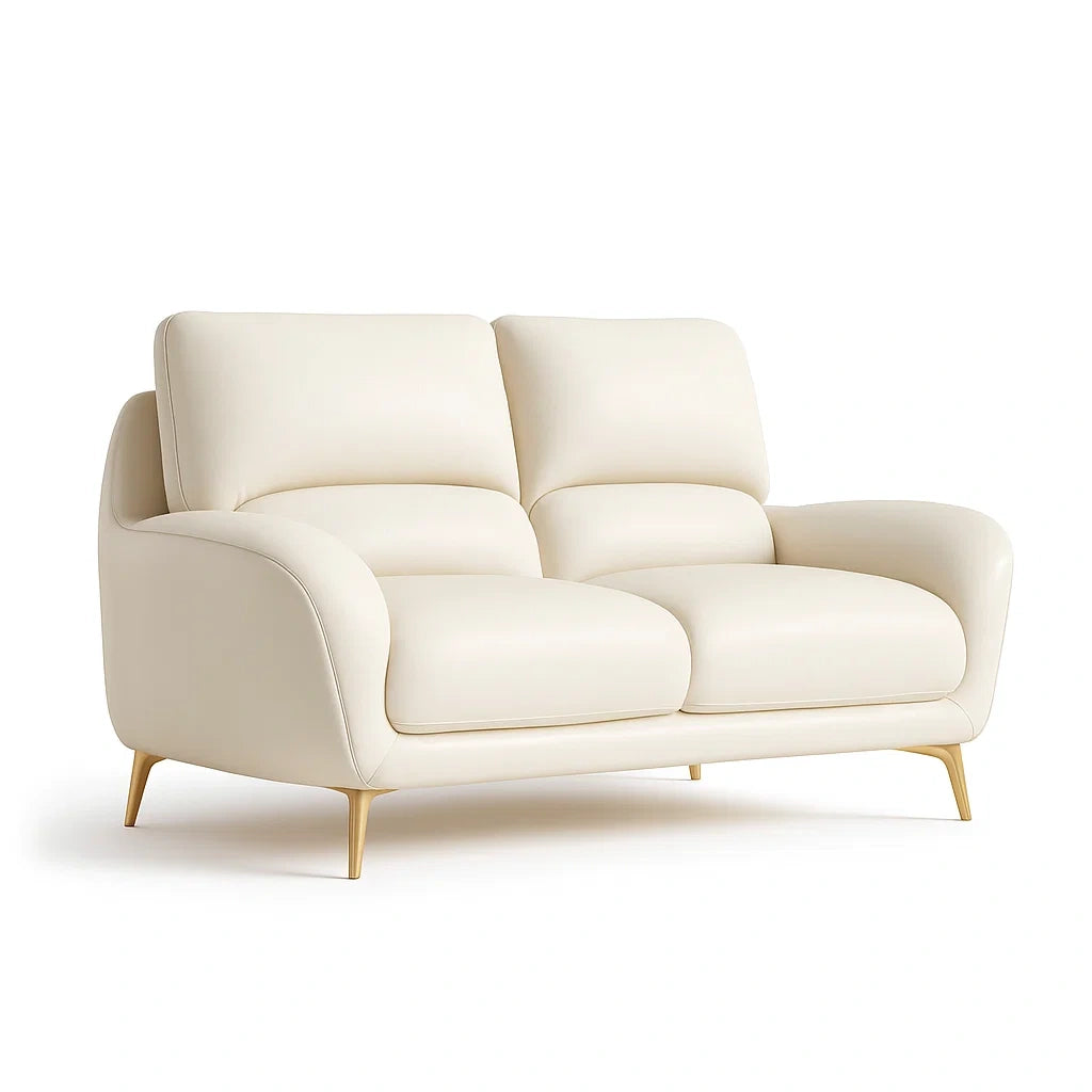 2-Sitzer Sofa Echtleder Creme mit Metallbeinen