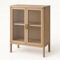 Schrank mit Eichenfurnier und geriffelter Glasfront