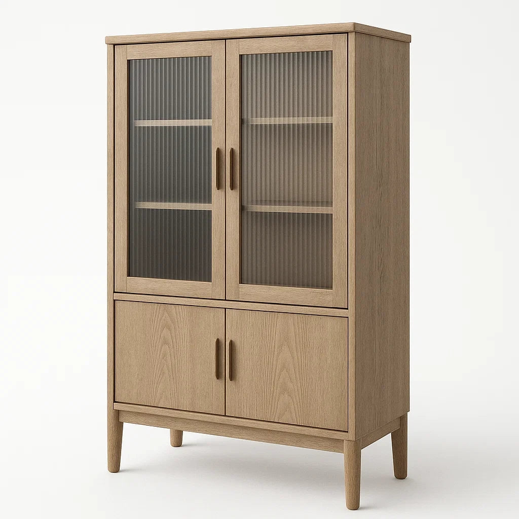 Vitrine aus Eichenholz mit Riffelglas 180cm x 90cm x 40cm