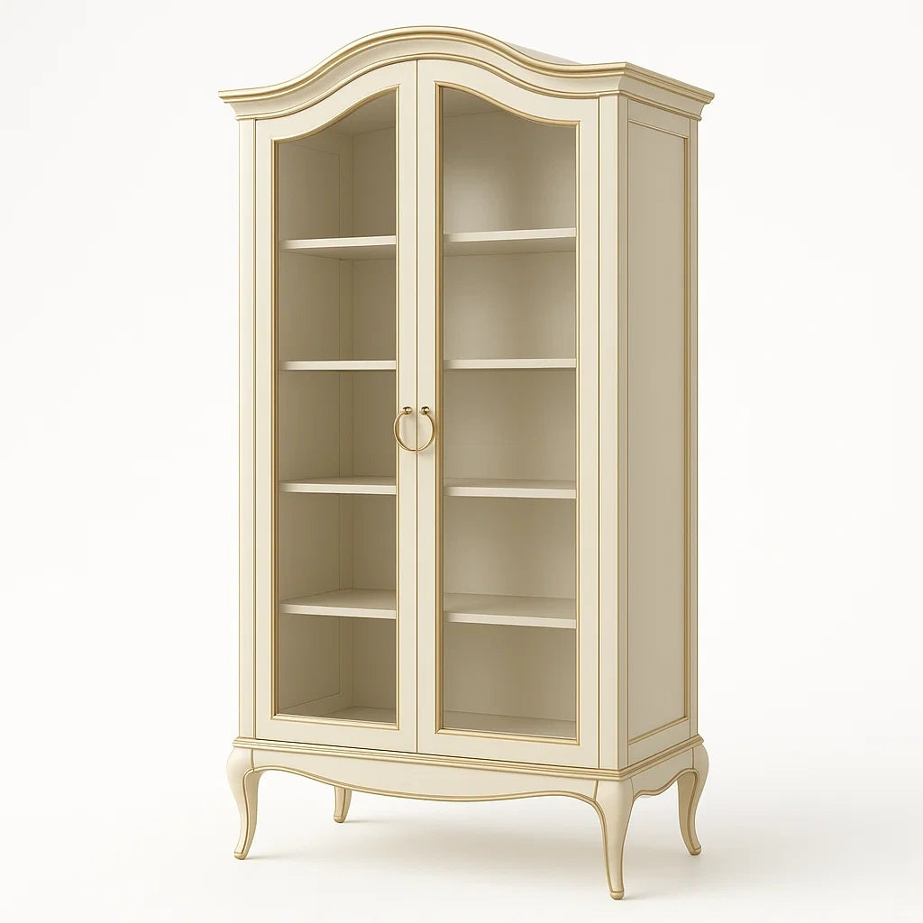 Vitrine Holz mit gehärteten Glastüren Creme 185 cm