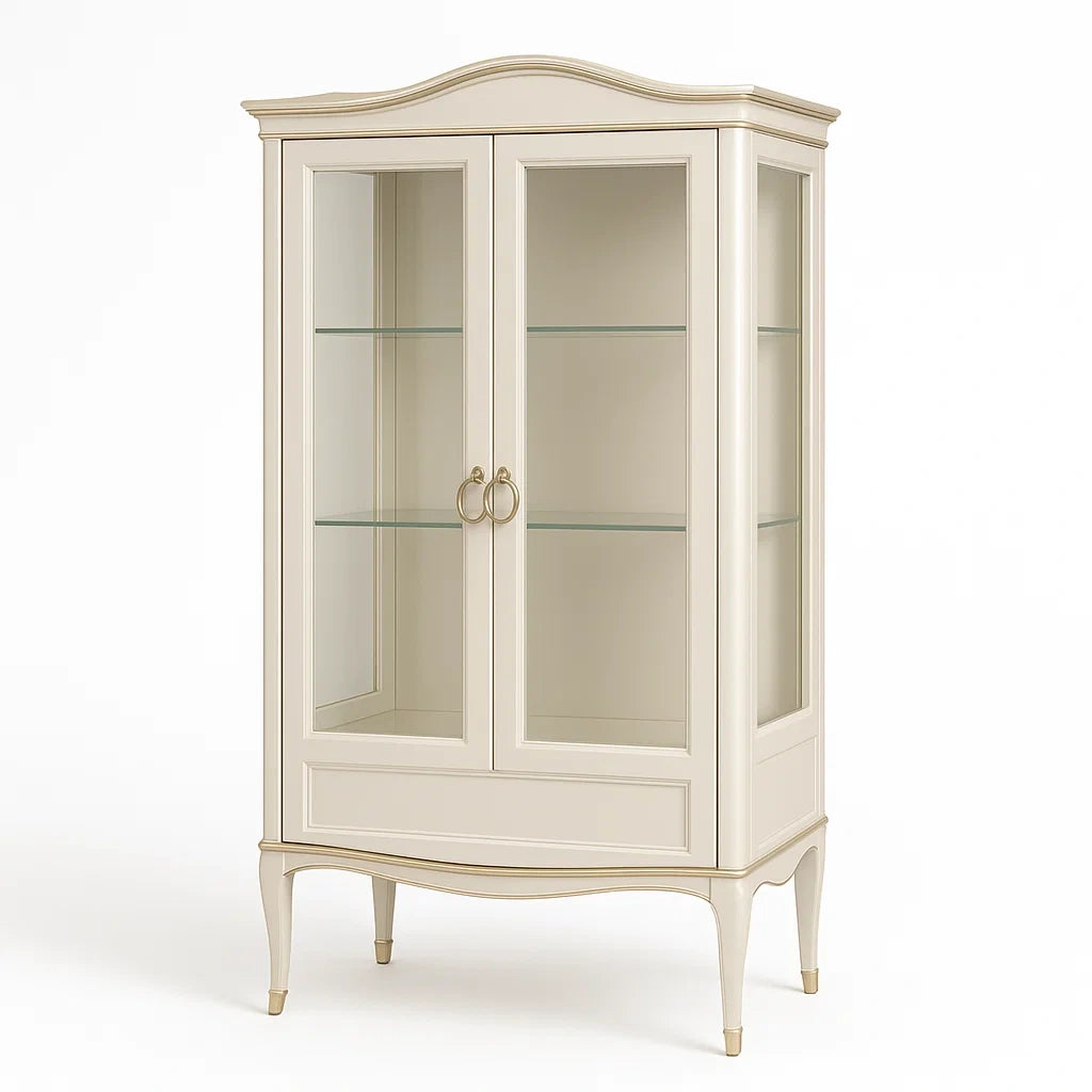 Vitrine aus Holz und Glas mit Doppeltüren in Creme 180x90x35cm