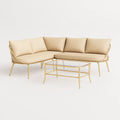 Ecksofa Set mit Tisch Stoff Kissen Aluminiumrahmen Beige