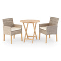 Gartenmöbel Set Akazienholz Tisch mit zwei Rattan Sesseln Beige