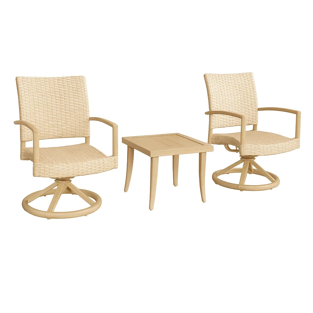 3-teiliges Gartenmöbel-Set aus Kunststoff in Beige mit 2 drehbaren Stühlen und Tisch