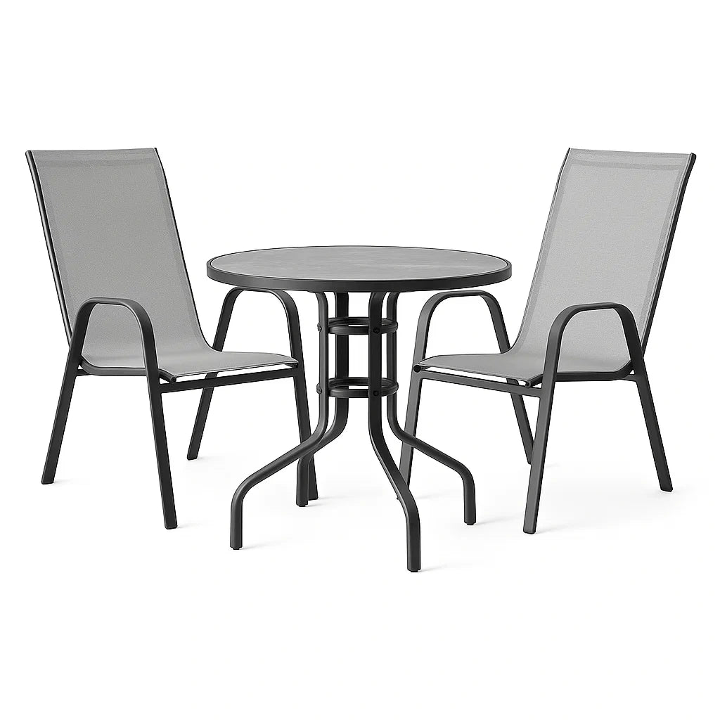 Aluminium Gartenmöbelset mit Textilene und rundem Tisch, Grau
