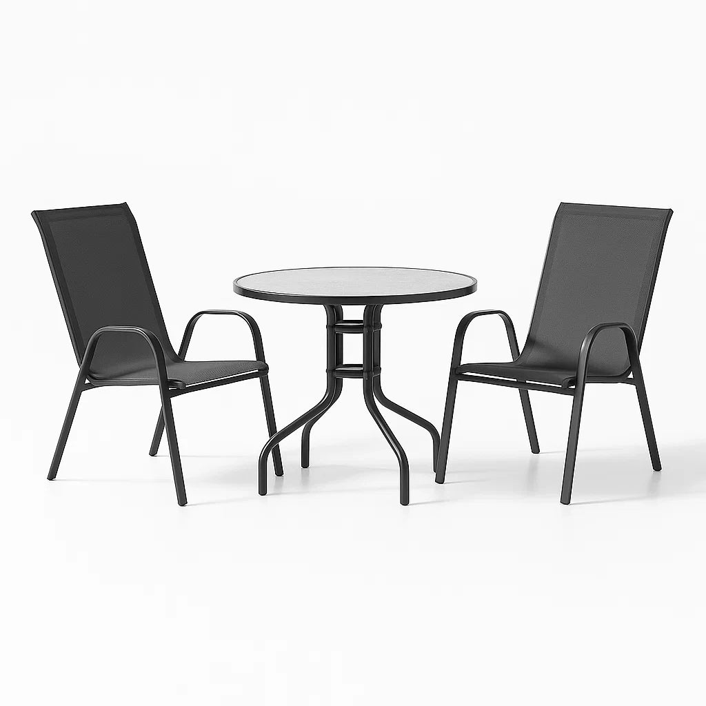 Gartenset aus Aluminium mit Textilene und Glastisch 70 cm Schwarz
