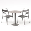 Rundes Bistro-Set aus Stahl und Sperrholz in Grau mit 2 Stühlen