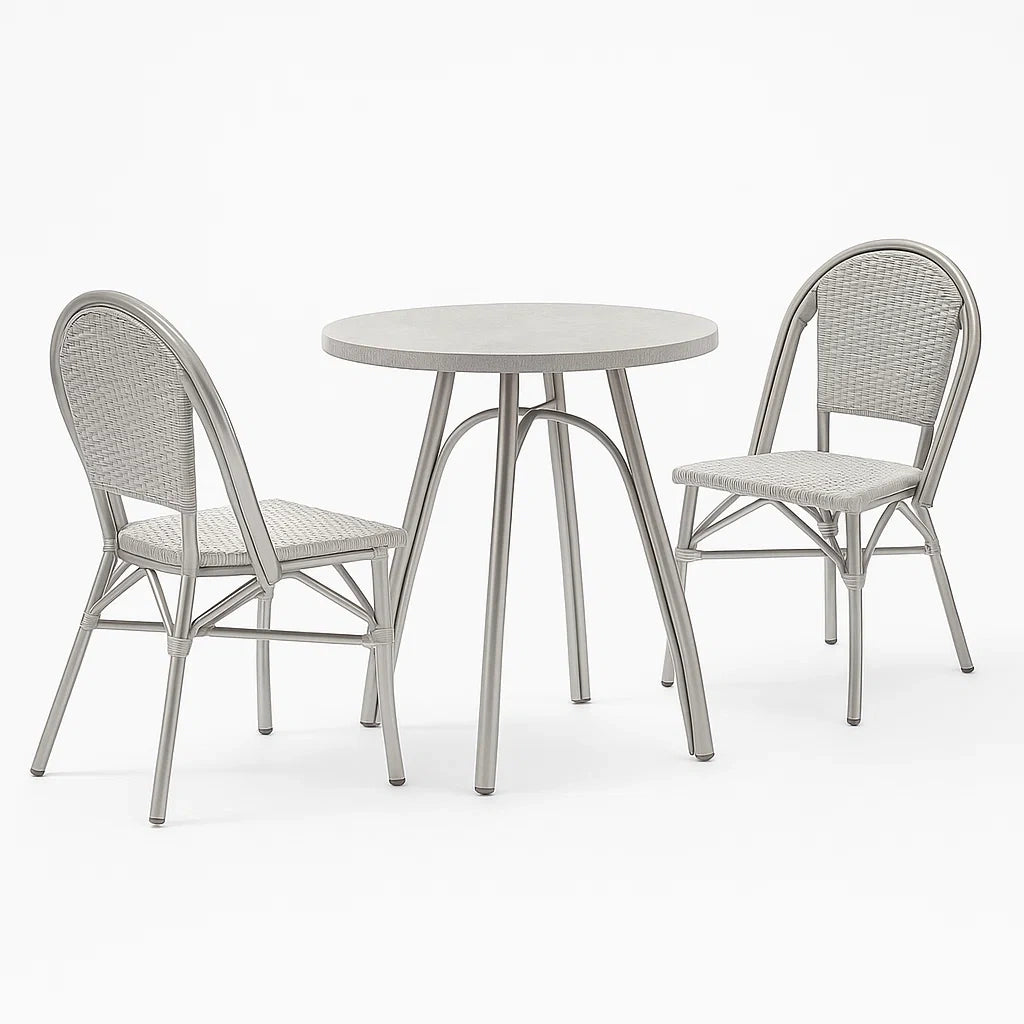 Bistro-Set aus Aluminium und Polyethylengeflecht, 60 cm Tisch