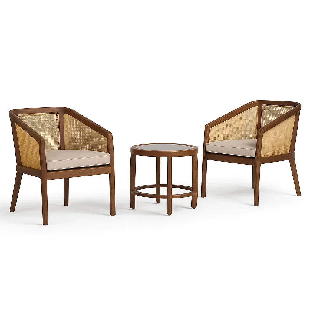 3-teiliges Set aus Holz und Stoff, Braun