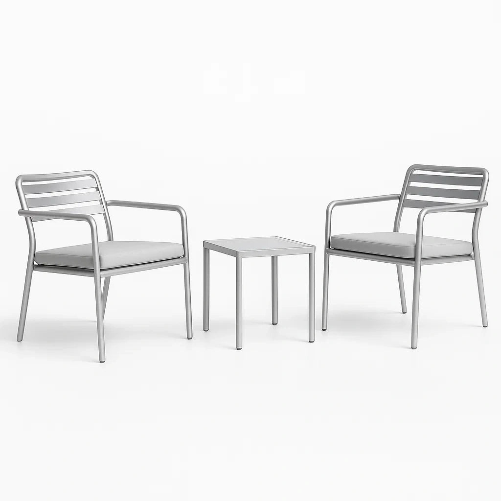 Gartenmöbel-Set Aluminium Grau 2 Stühle und 1 Tisch