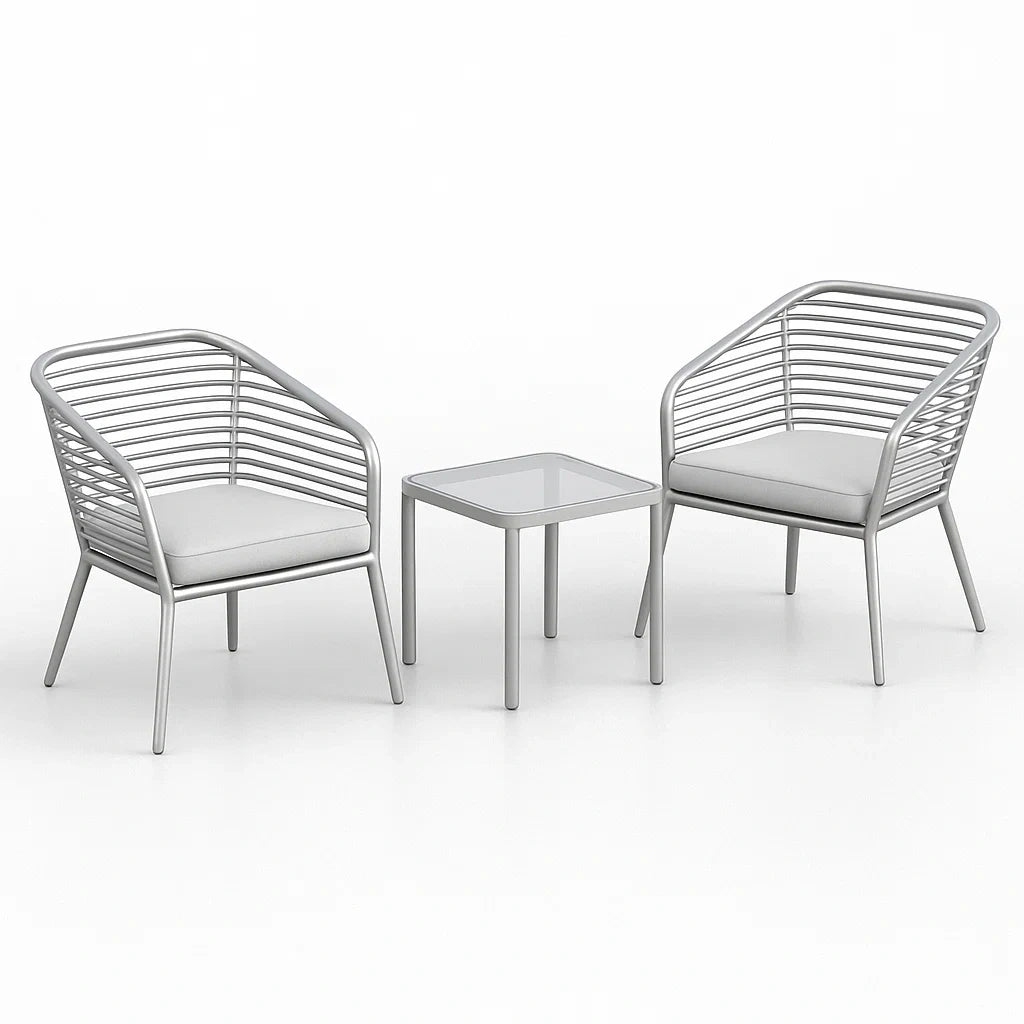 Gartenmöbel-Set aus Aluminium mit Polyesterpolsterung Grau 2 Sessel und Tisch