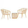 Rattan-Set Sessel und Tisch mit Glasplatte Beige