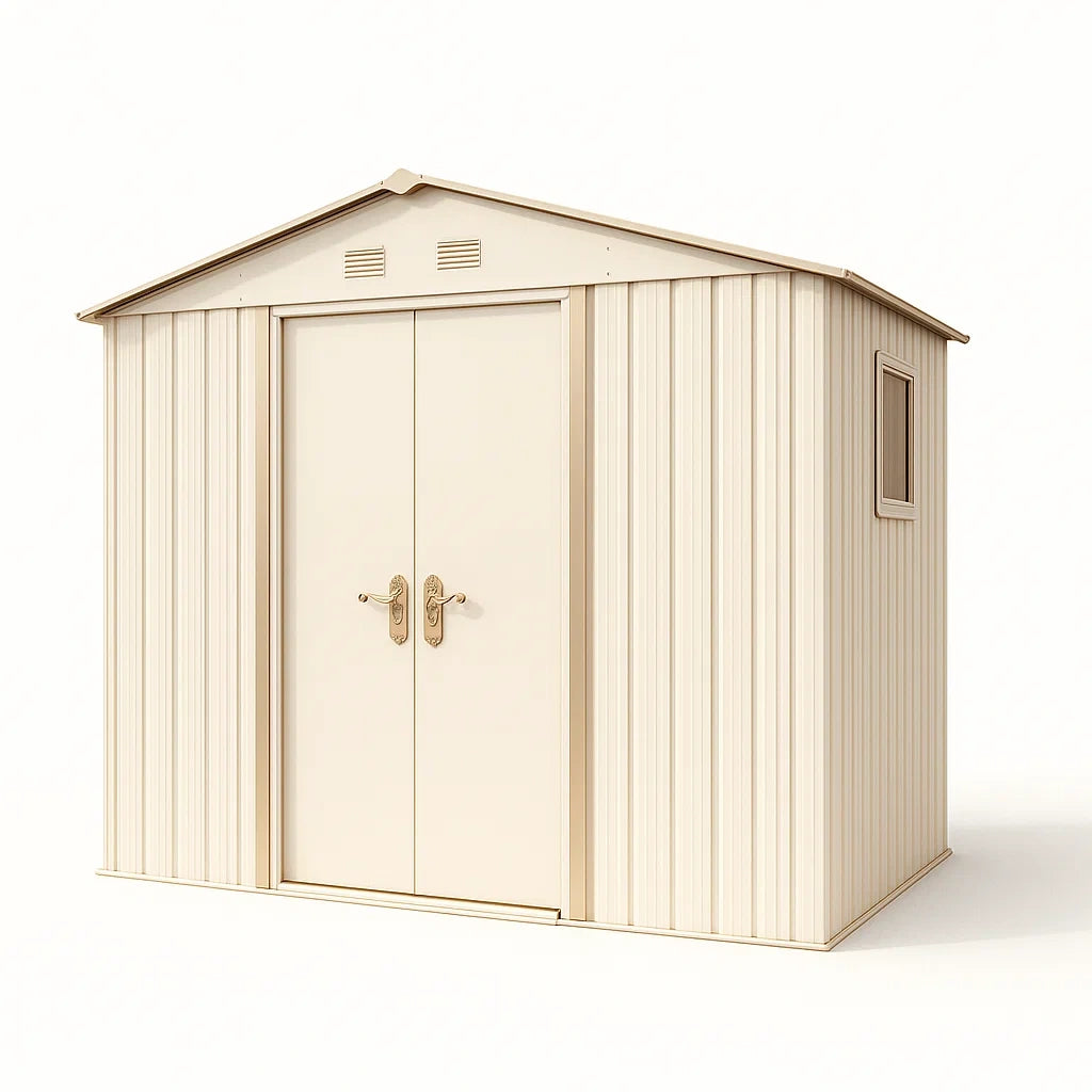 Metallgerätehaus Stahl Beige mit Doppeltür und Fenster 214x130x185 cm